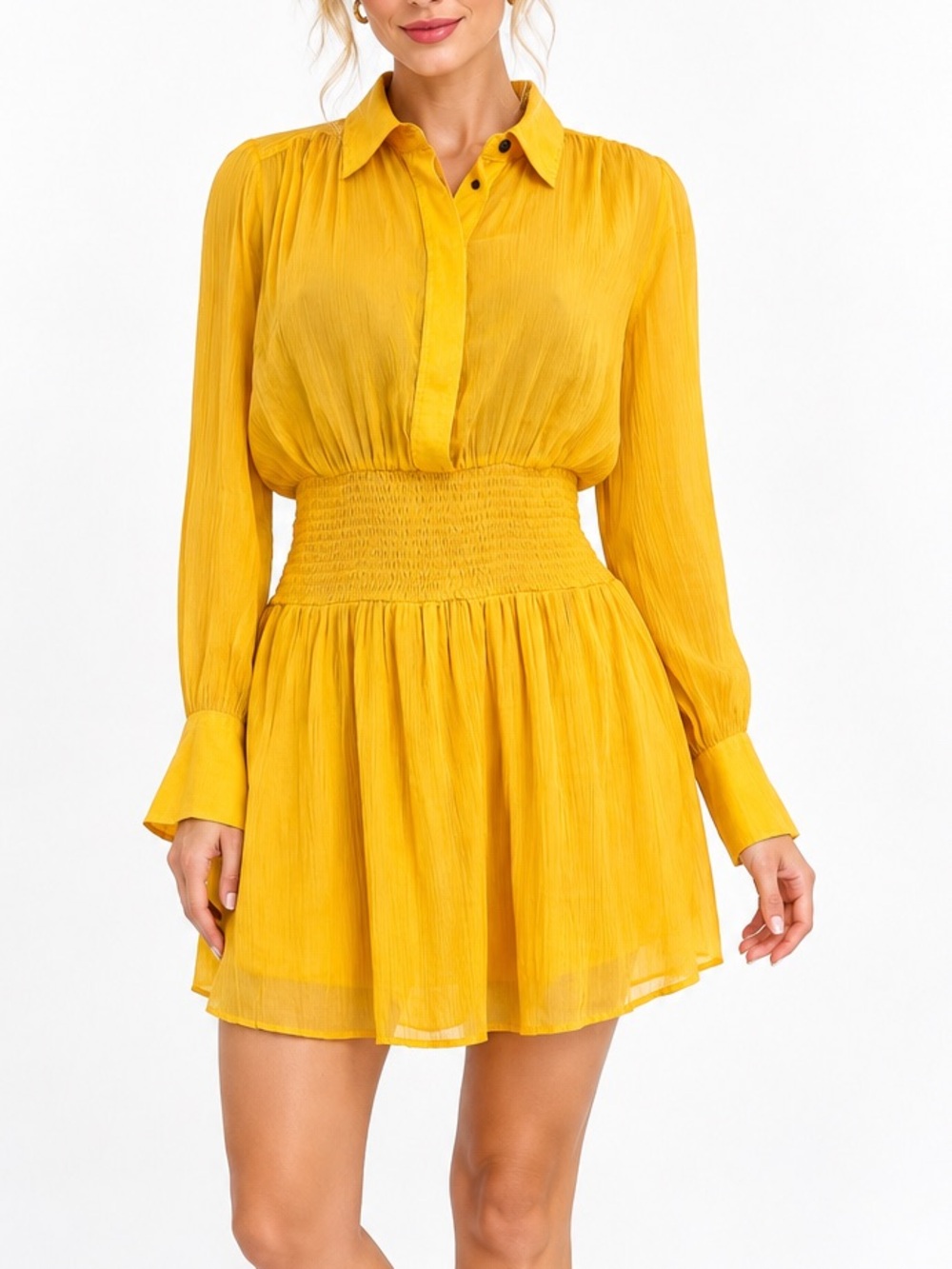 Rag & Bone Calista Saffron Yellow Cotton Silk Smocked Mini Dress Size Small